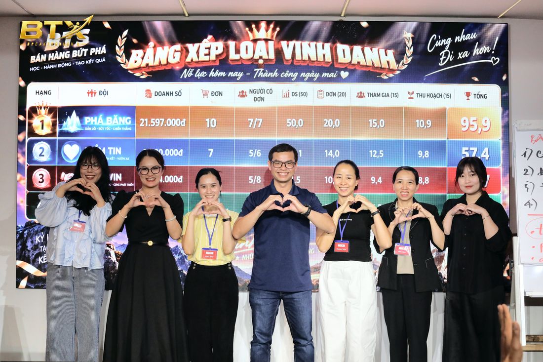 Các đội học viên lên sân khấu trước bảng xếp loại vinh danh