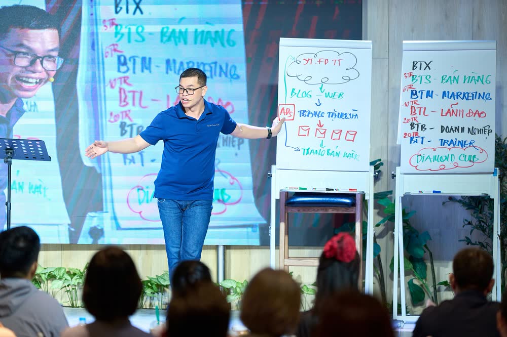 Nguyễn Trương Tuyến giảng trên bảng giấy